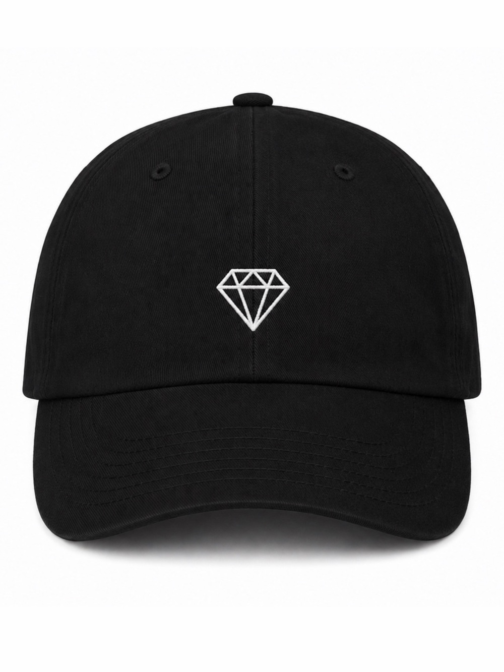 💎 Diamond Embroidered Black Baseball Cap Adjustable Velcro Strap Minimalist Hat